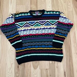 Vintage Coogi Style 3D Chunky Knit Sweater Men’s Size XL Purple Black Geometric